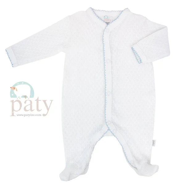 Paty Footie- White with Blue Trim