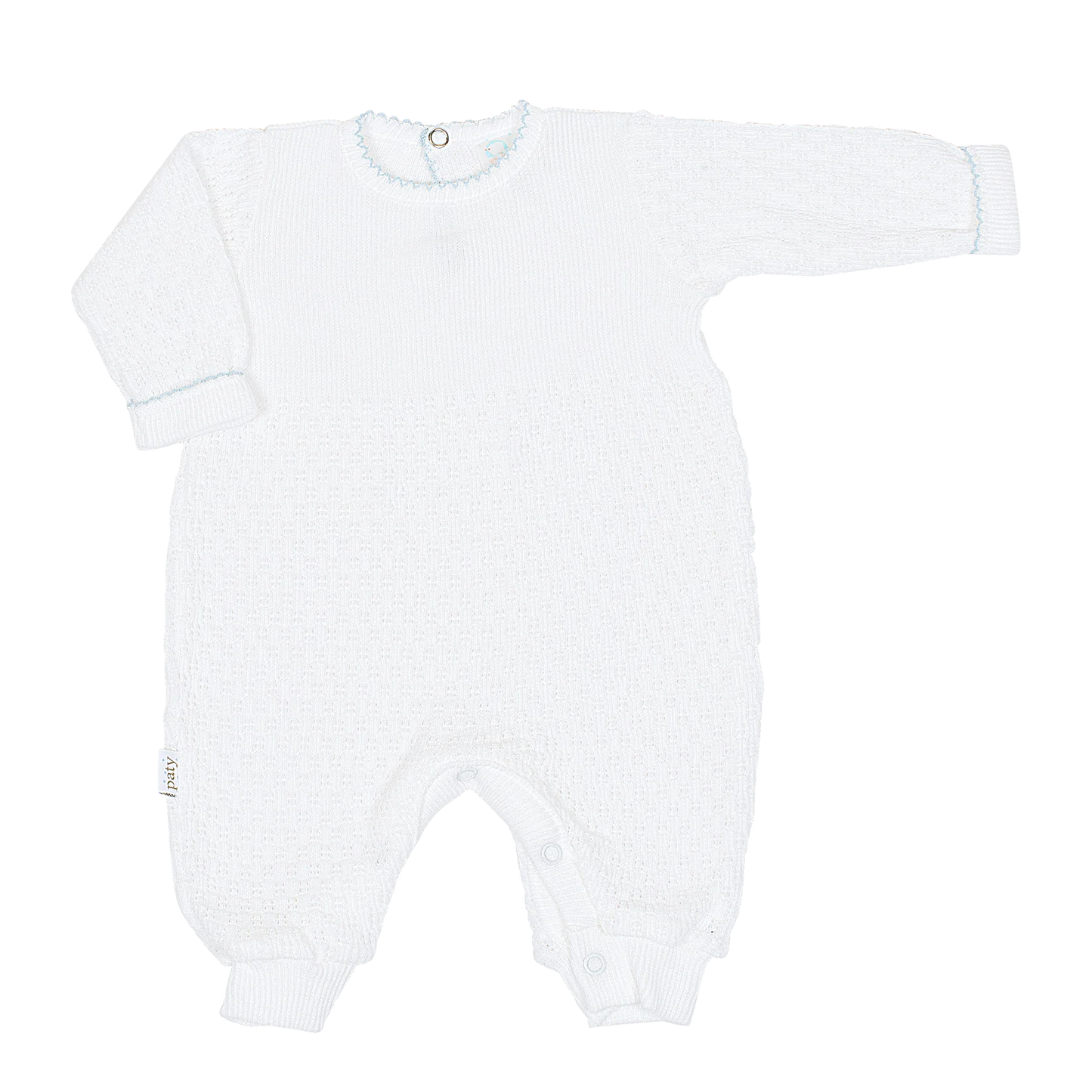 Paty Long Romper (White with Blue Trim)