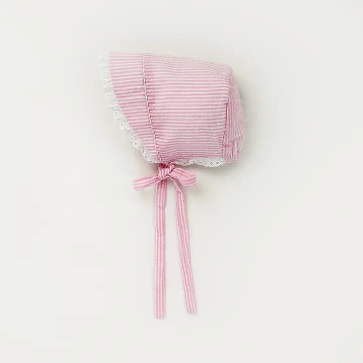Mary Seersucker Bonnet (Pink)