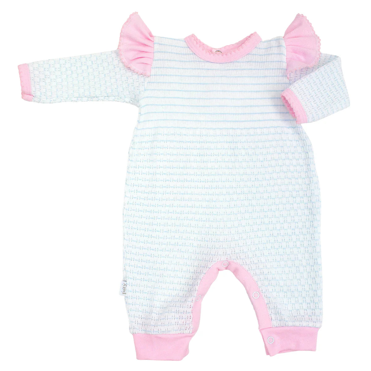 Paty Long Romper- Blue Stripes with Ruffles