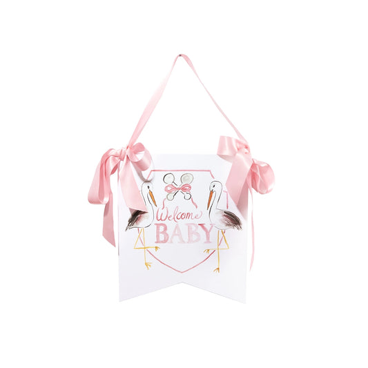 Welcome Baby Stork Banner Girl- Pink