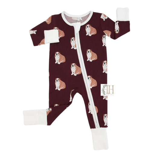 Bulldog Bamboo Zipper Onesie