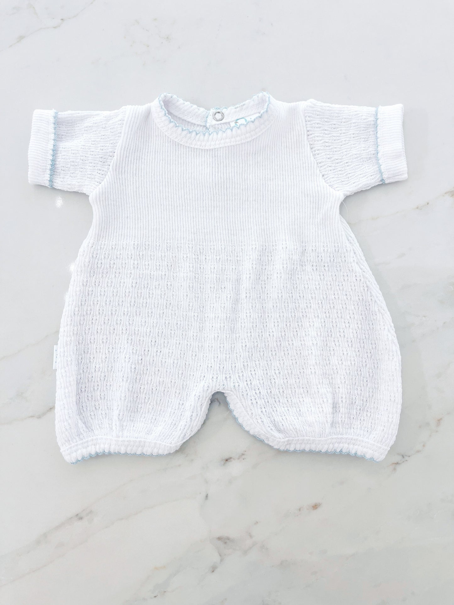 Paty Short Romper- Blue Trim