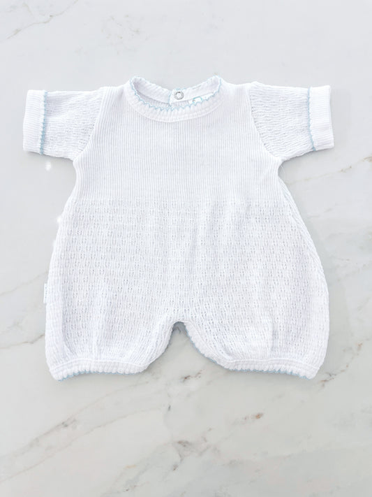 Paty Short Romper- Blue Trim