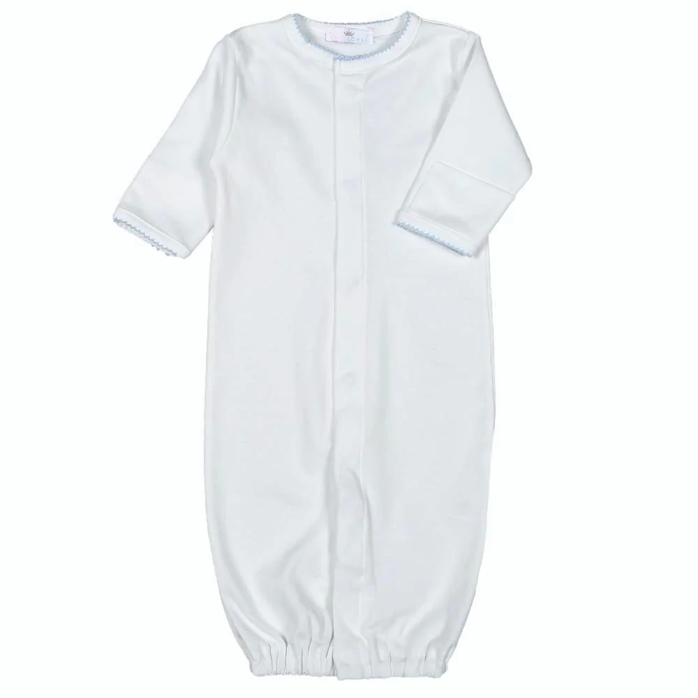 Baby Loren White Converter Gown- Blue Picot Trim