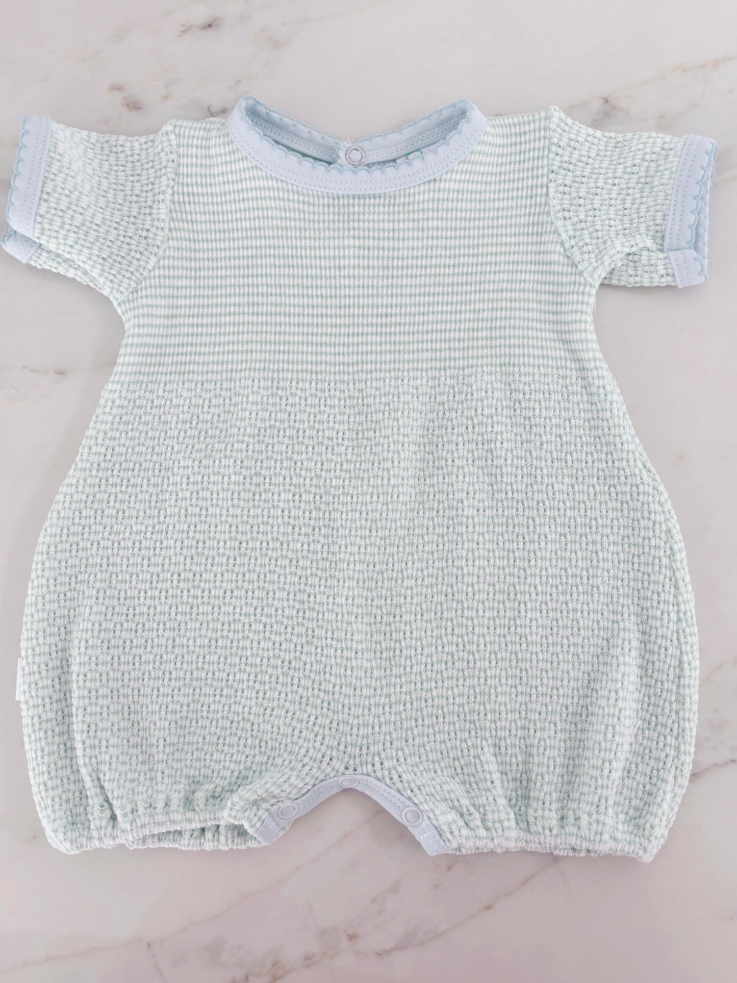 Paty Short Romper (Mint Green W/ Blue Trim)