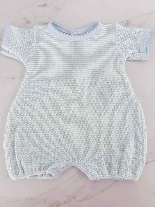 Paty Short Romper (Mint Green W/ Blue Trim)