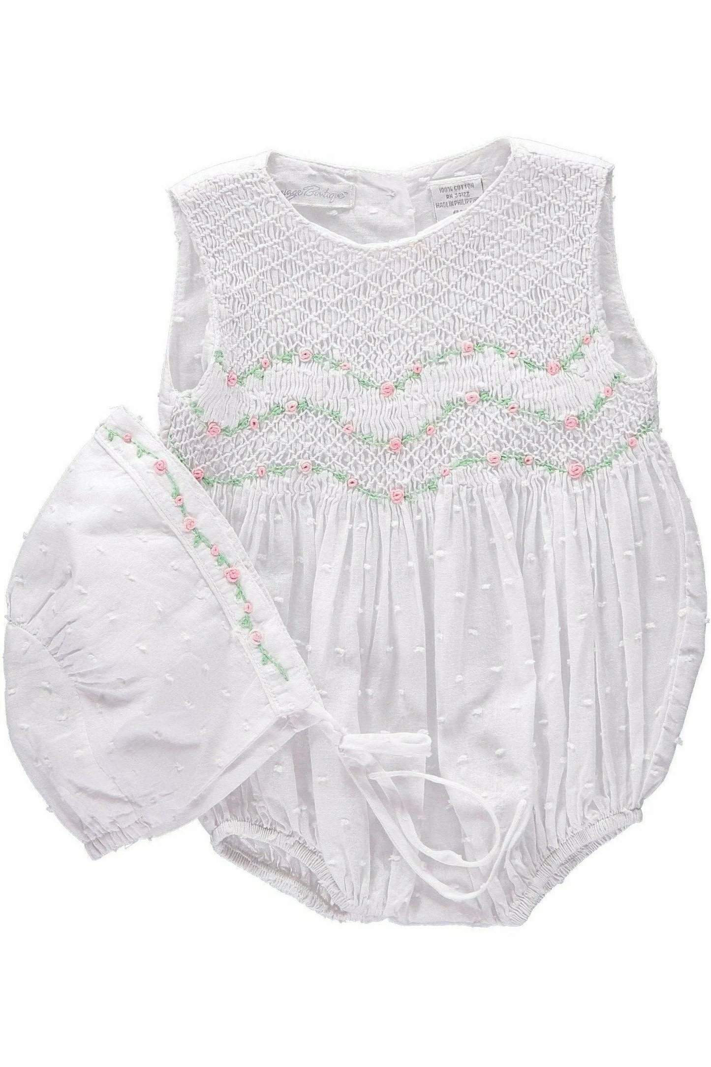 Whimsical White Baby Girl Bubble with Bonnet