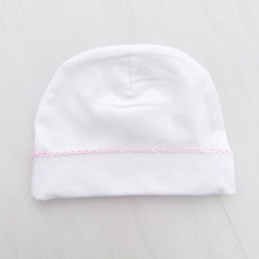 Parker Beanie (White w/ Pink Trim)