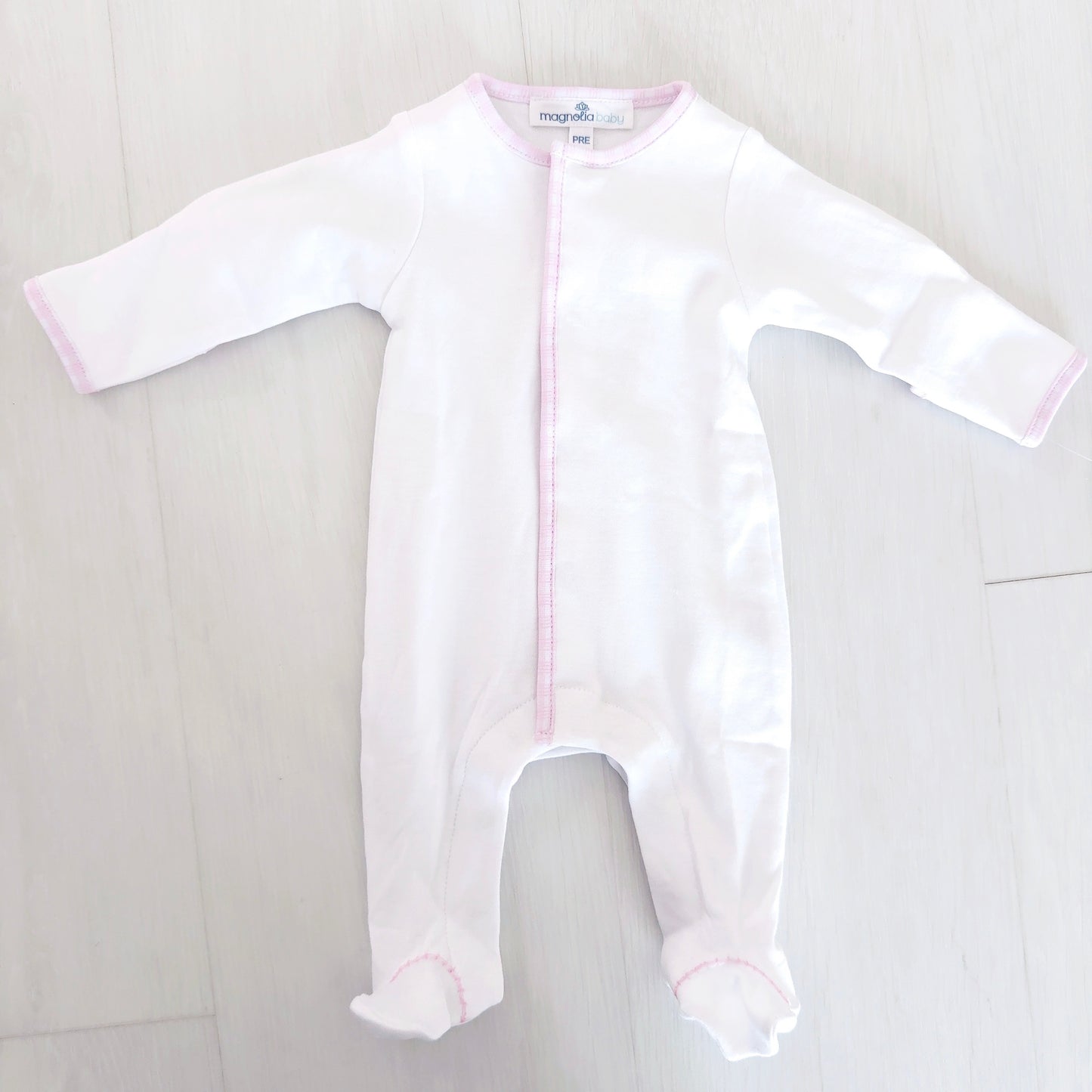 Louise White with Pink Gingham Trim Footie