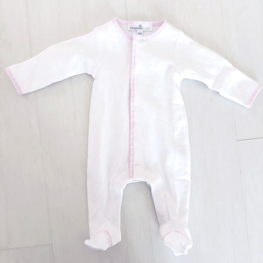 Louise White with Pink Gingham Trim Footie