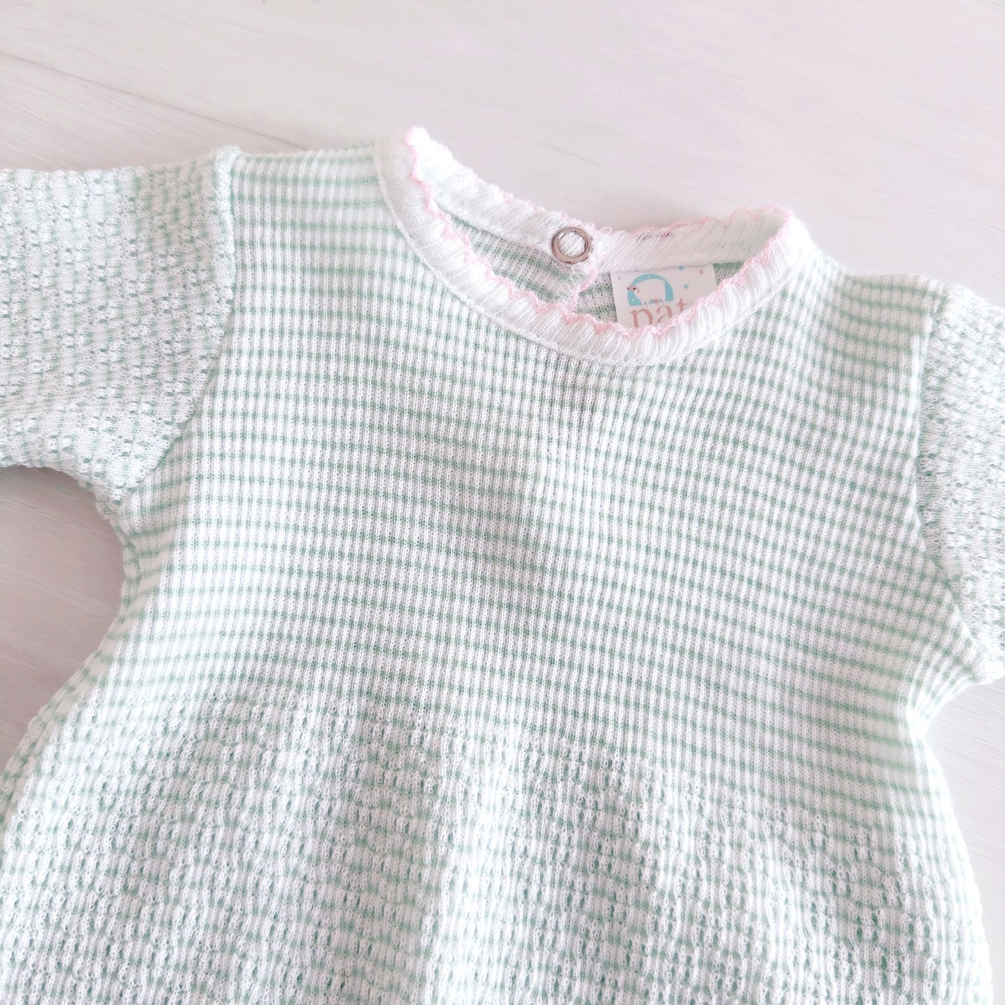 Paty Long Romper (Mint with Pink Trim)