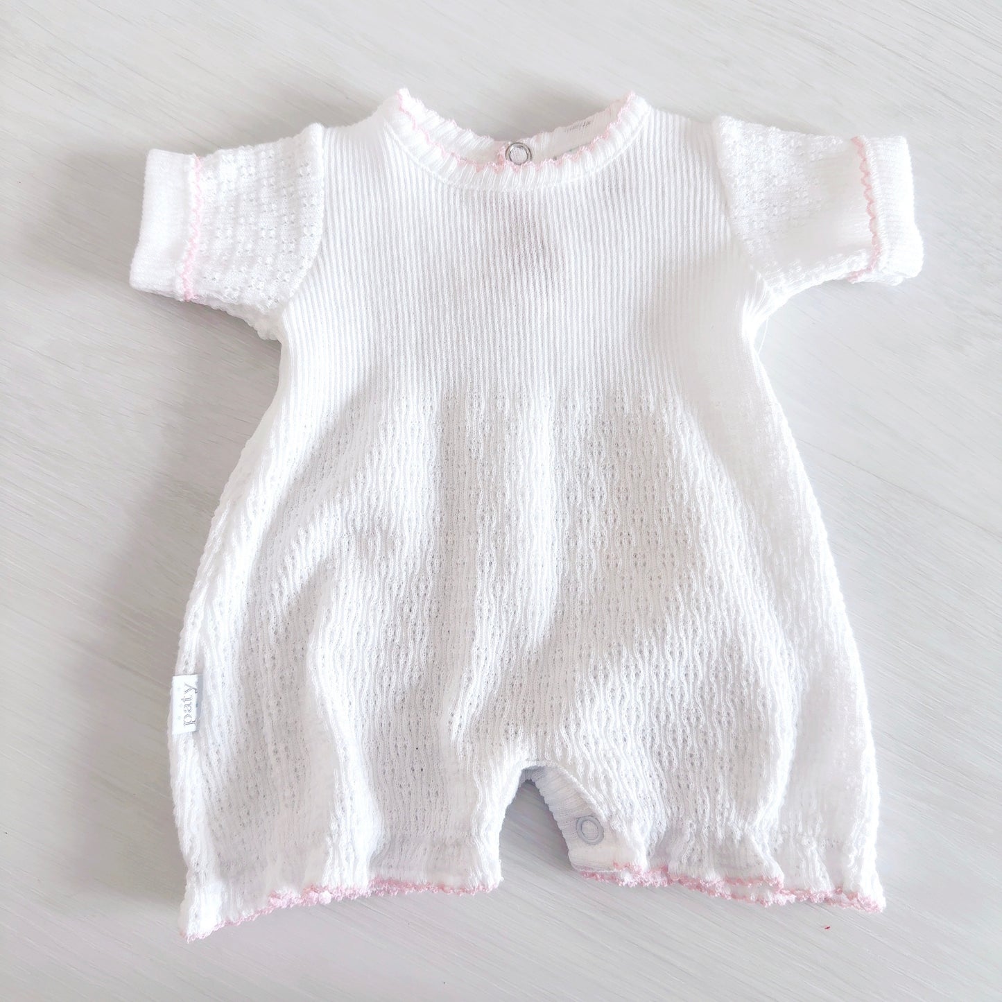 Paty Short Romper (White with Pink Trim)