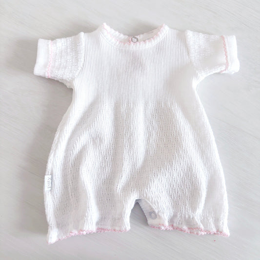 Paty Short Romper (White with Pink Trim)