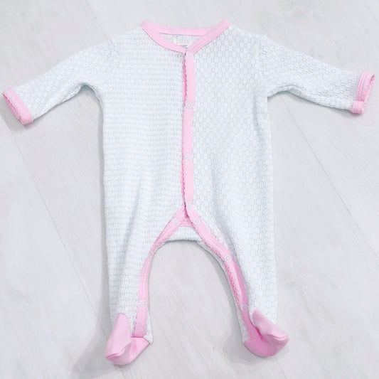 Paty Footie- Blue with Pink Trim