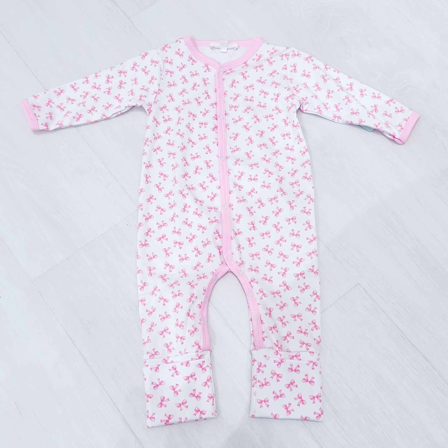 Ella Snapped Romper - Pink Bows