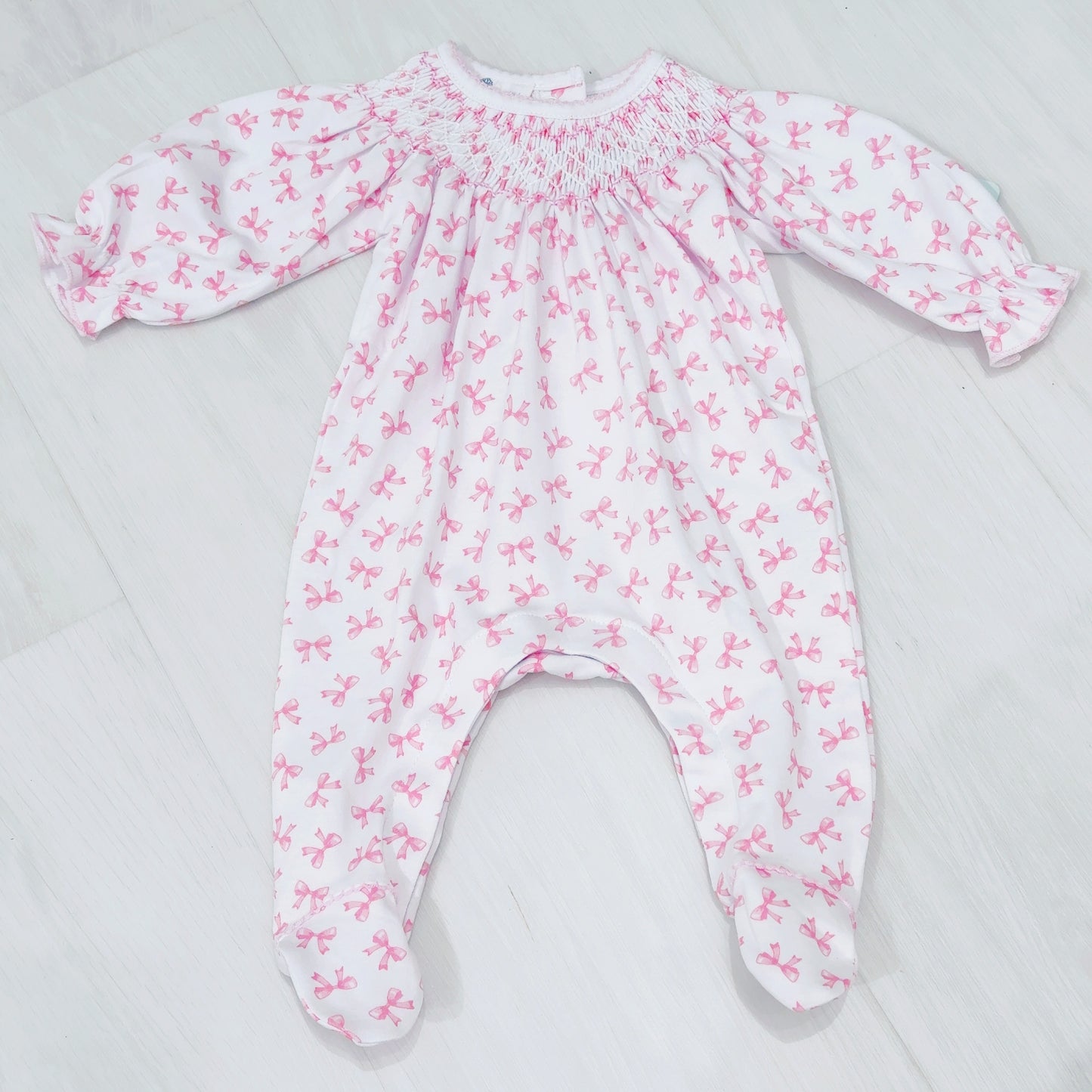 Caroline Smocked Footie- Pink Bows