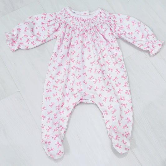 Caroline Smocked Footie- Pink Bows