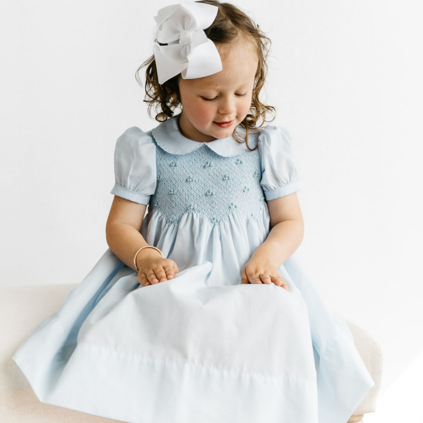 Scalloped Pearl Smocked Dress Feltman Brothers in Blue