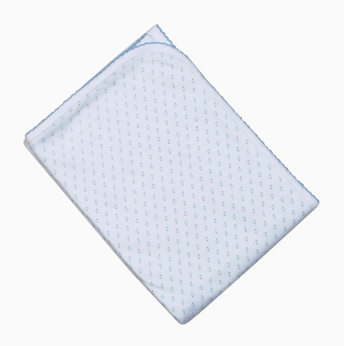 Blue Dots Pima Receiving Blanket Blue Trim