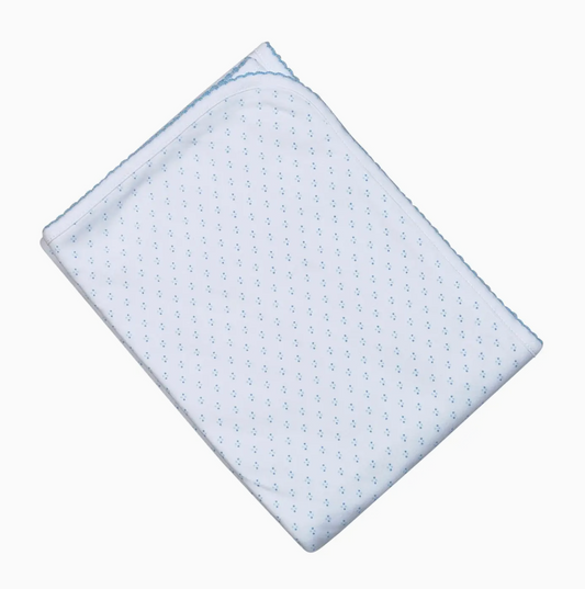 Blue Dots Pima Receiving Blanket Blue Trim