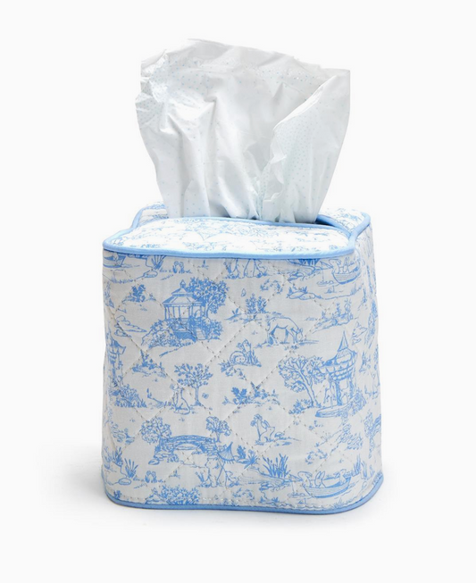 Toile Tissue Box Cover- Blue