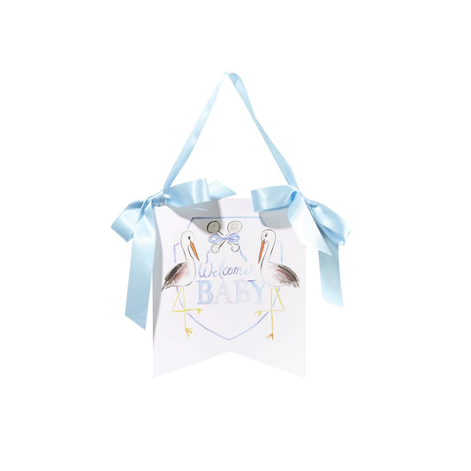 Welcome Baby Stork Banner Boy-Blue