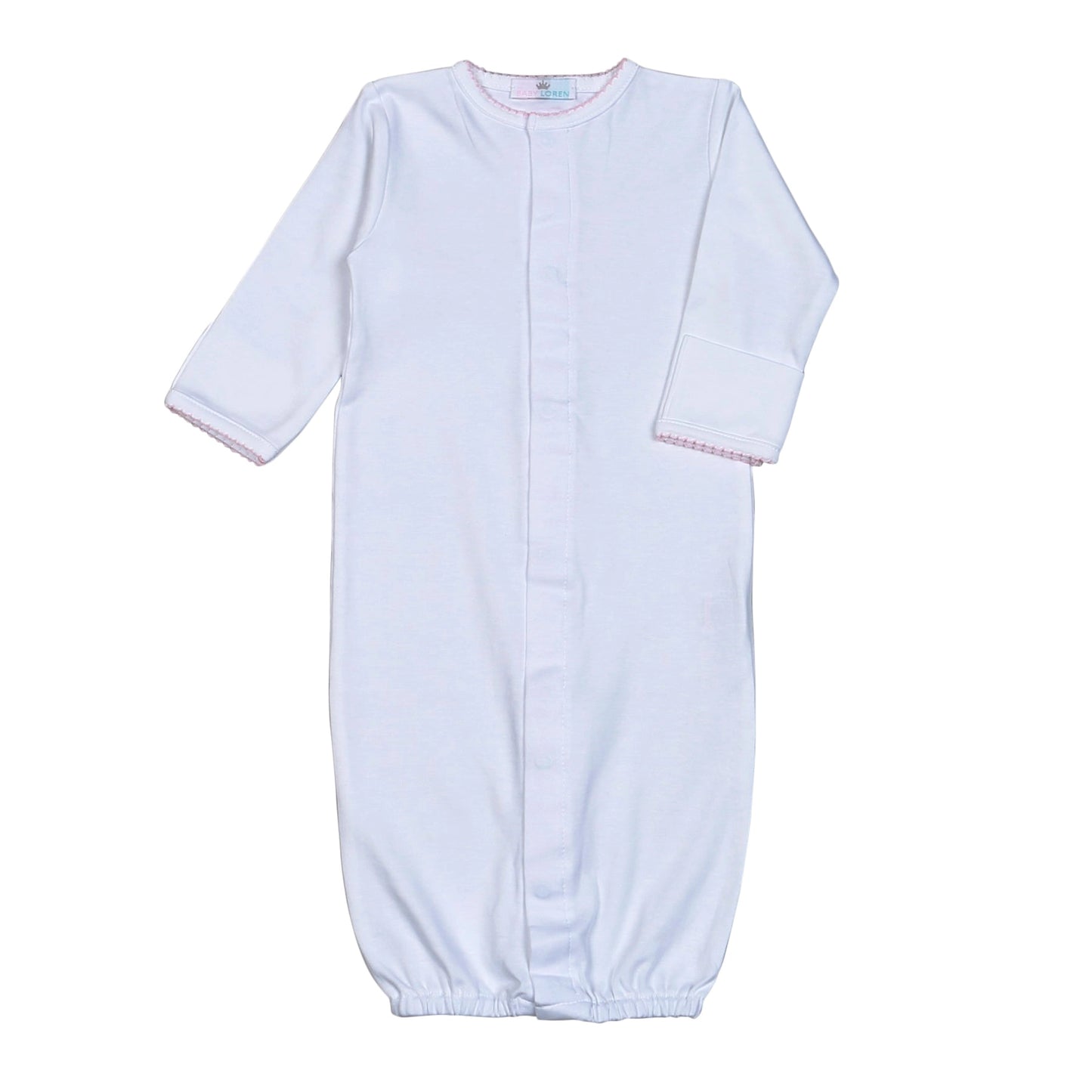 Baby Loren White Converter Gown- Pink Picot Trim