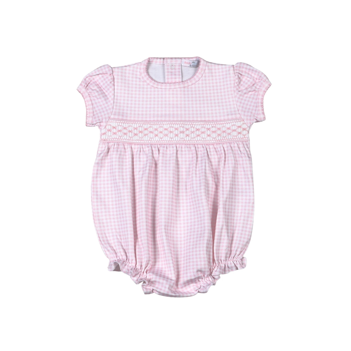 Gingham Classic Pima Hand Smocked Bubble- Pink