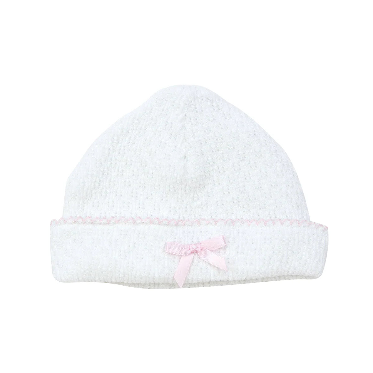 Paty Beanie Hat-White W/ Pink Bow