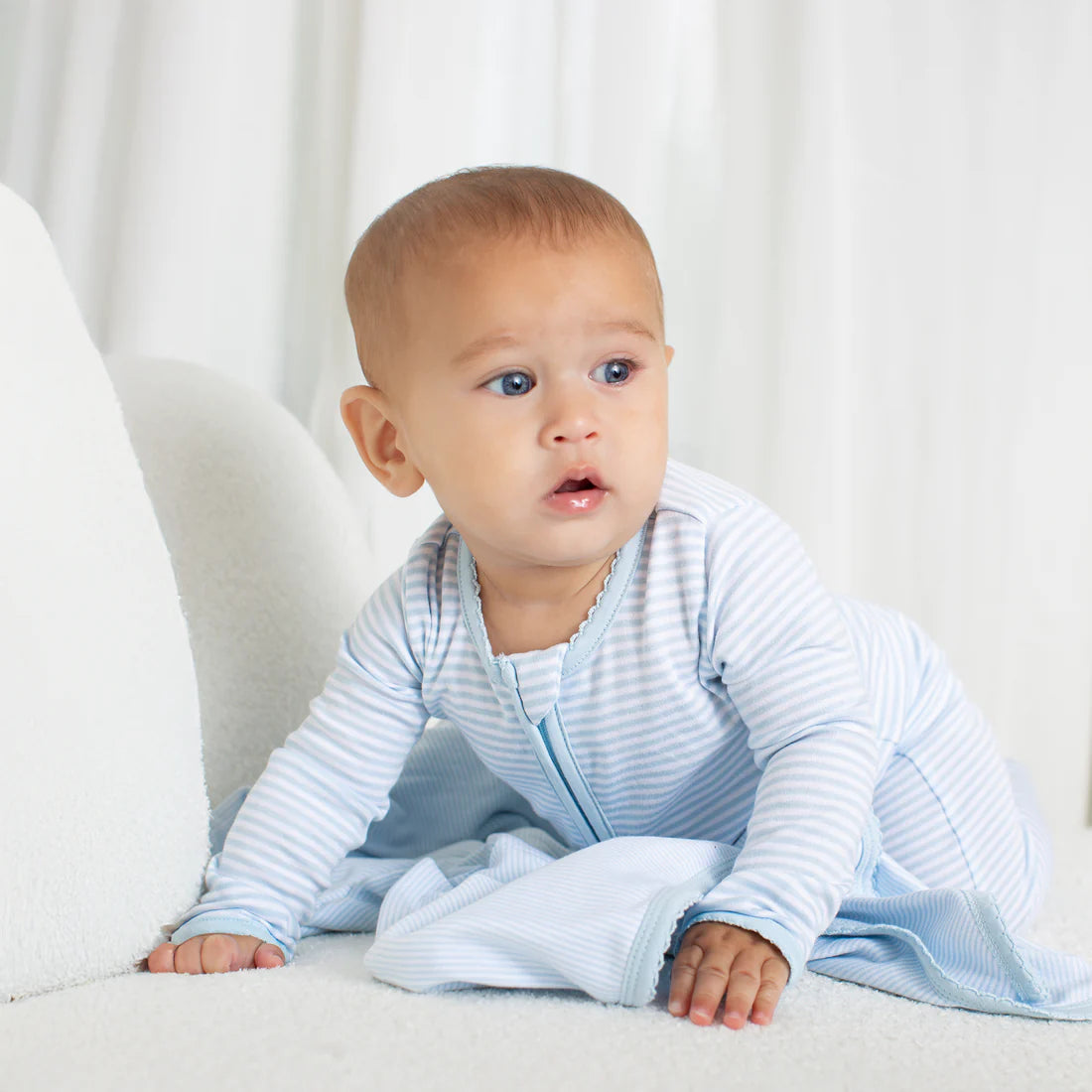 Paty Striped Zipper Footie Sleeper- Blue