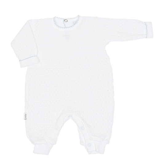 Paty Long Romper (White with Blue Trim)