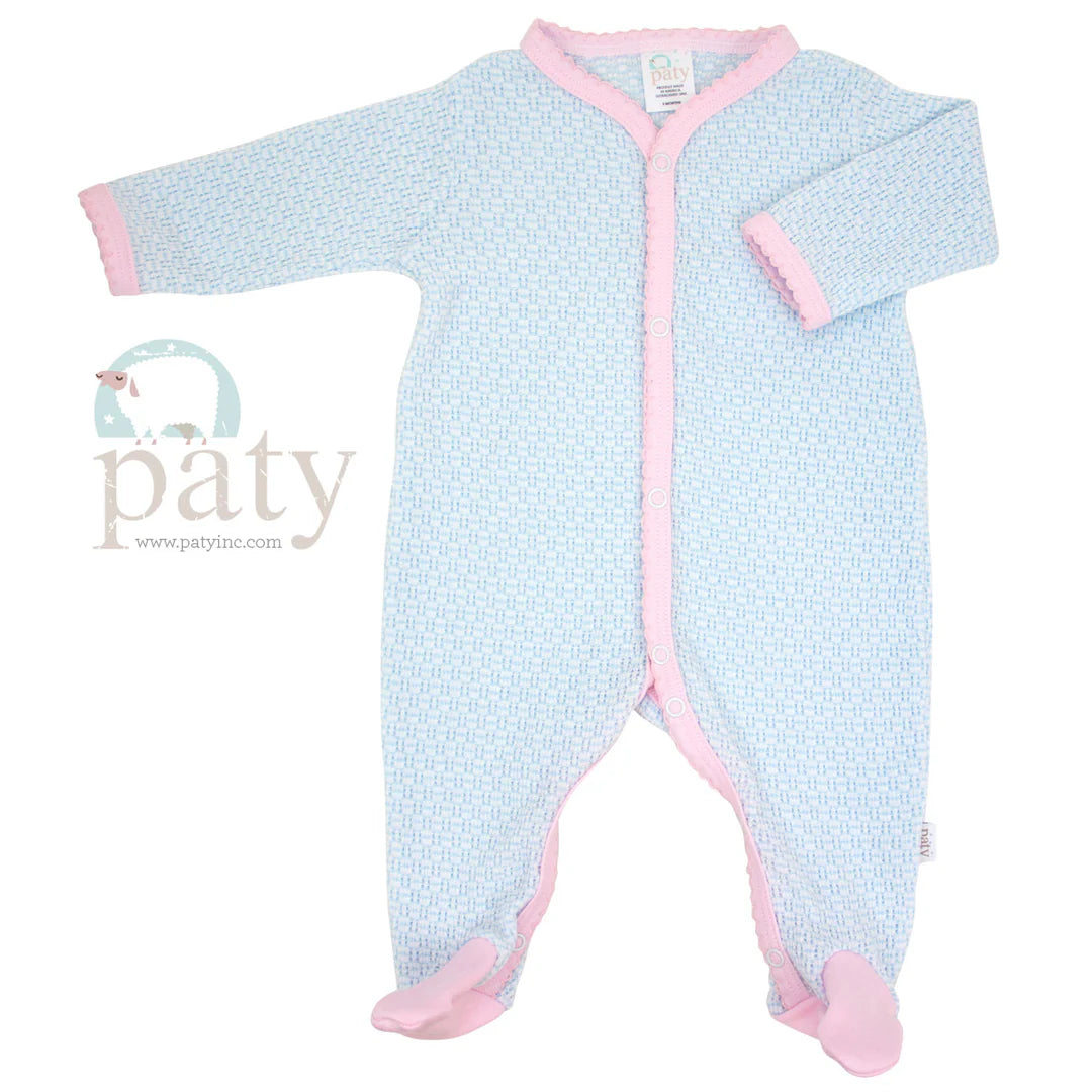 Paty Footie- Blue with Pink Trim