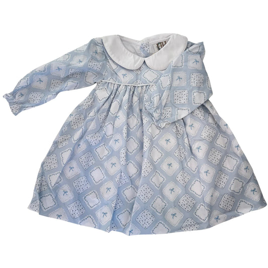 Girls Quilted Bow Patch Long Sleeve Dress