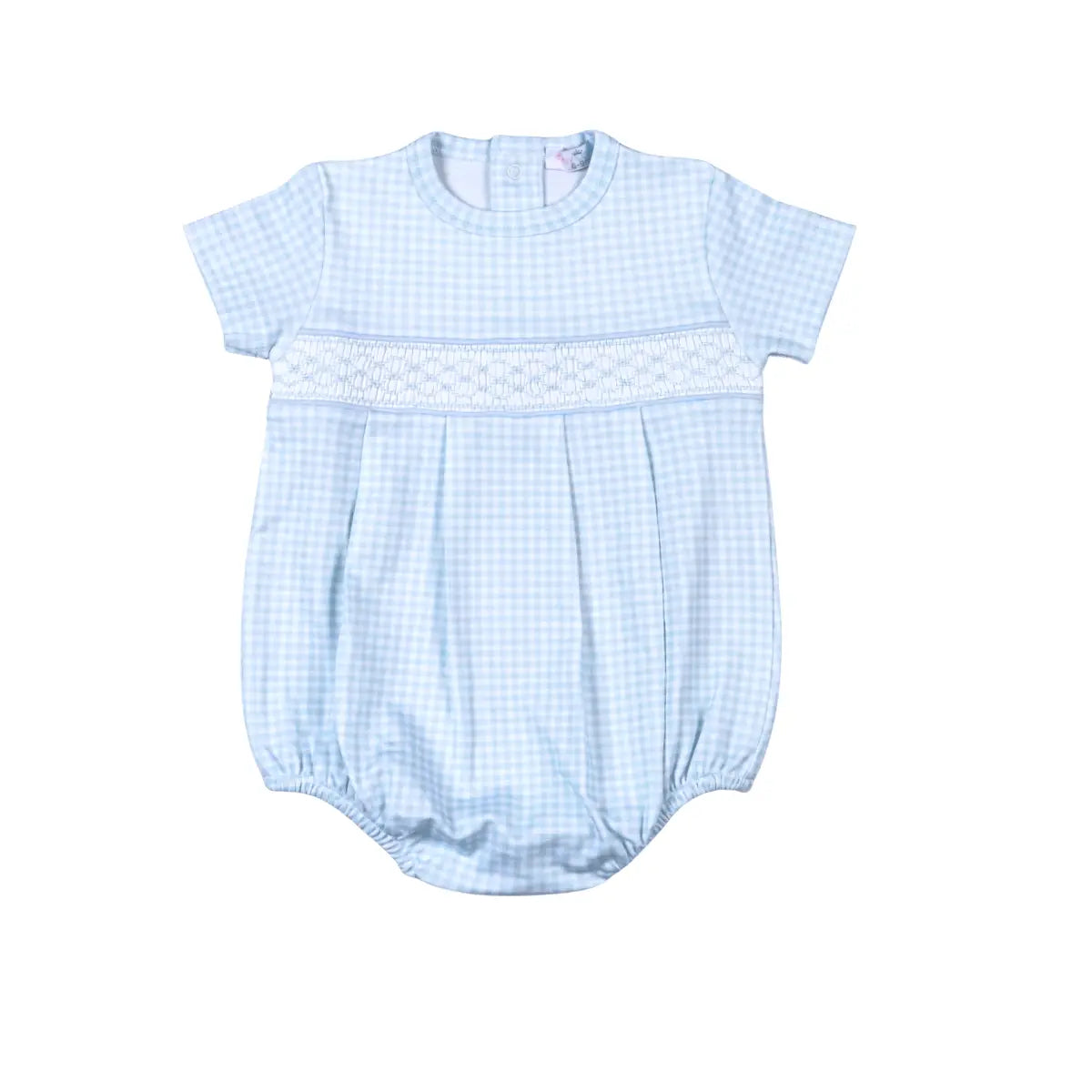 Gingham Classic Pima Hand Smocked Bubble- Blue