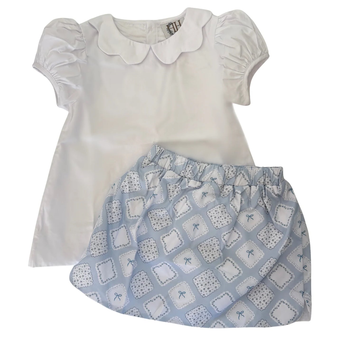 Girls Quilted Bow Patch Top and Skort Set