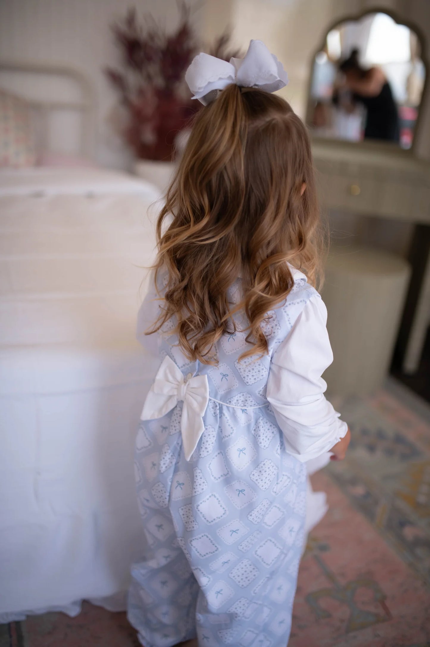 Girls Quilted Bow Patch Long Romper & Collard Long Sleeve