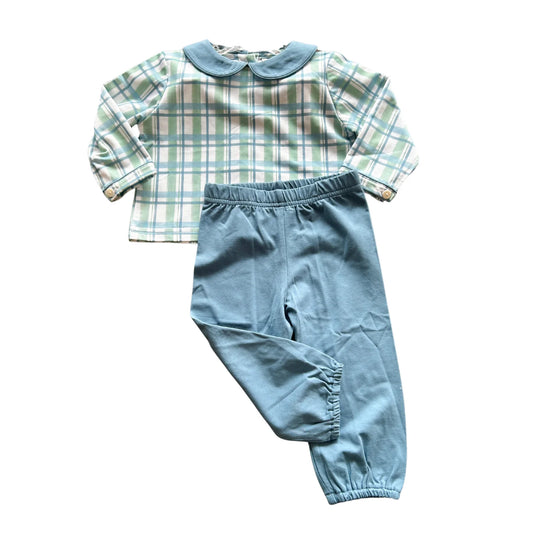 Blue & Green Checker Pants Set