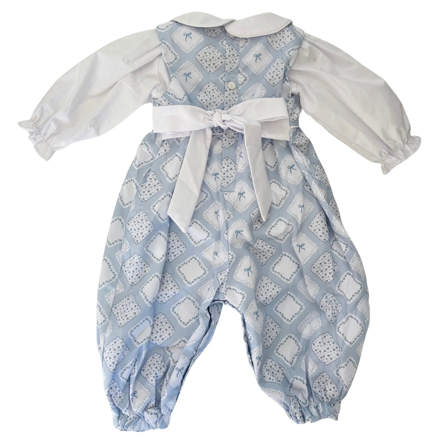 Girls Quilted Bow Patch Long Romper & Collard Long Sleeve