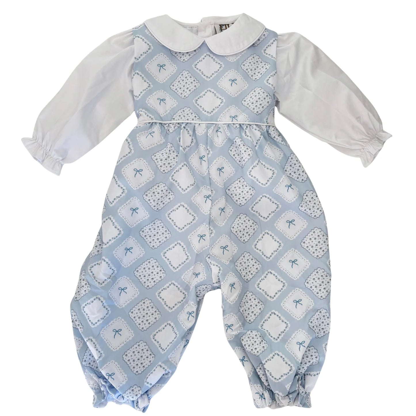 Girls Quilted Bow Patch Long Romper & Collard Long Sleeve