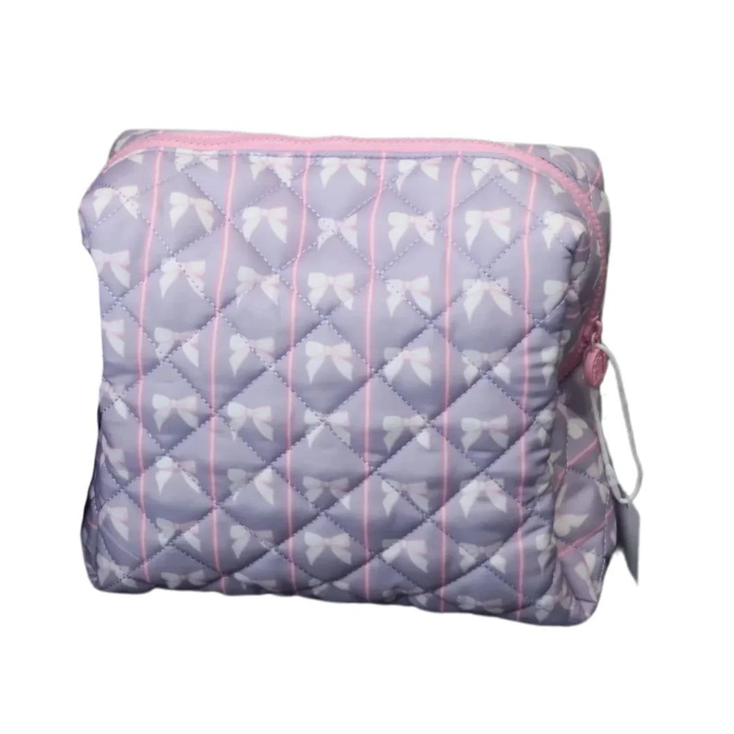 Striped Purple Bow Cosmetic/Tote Bag