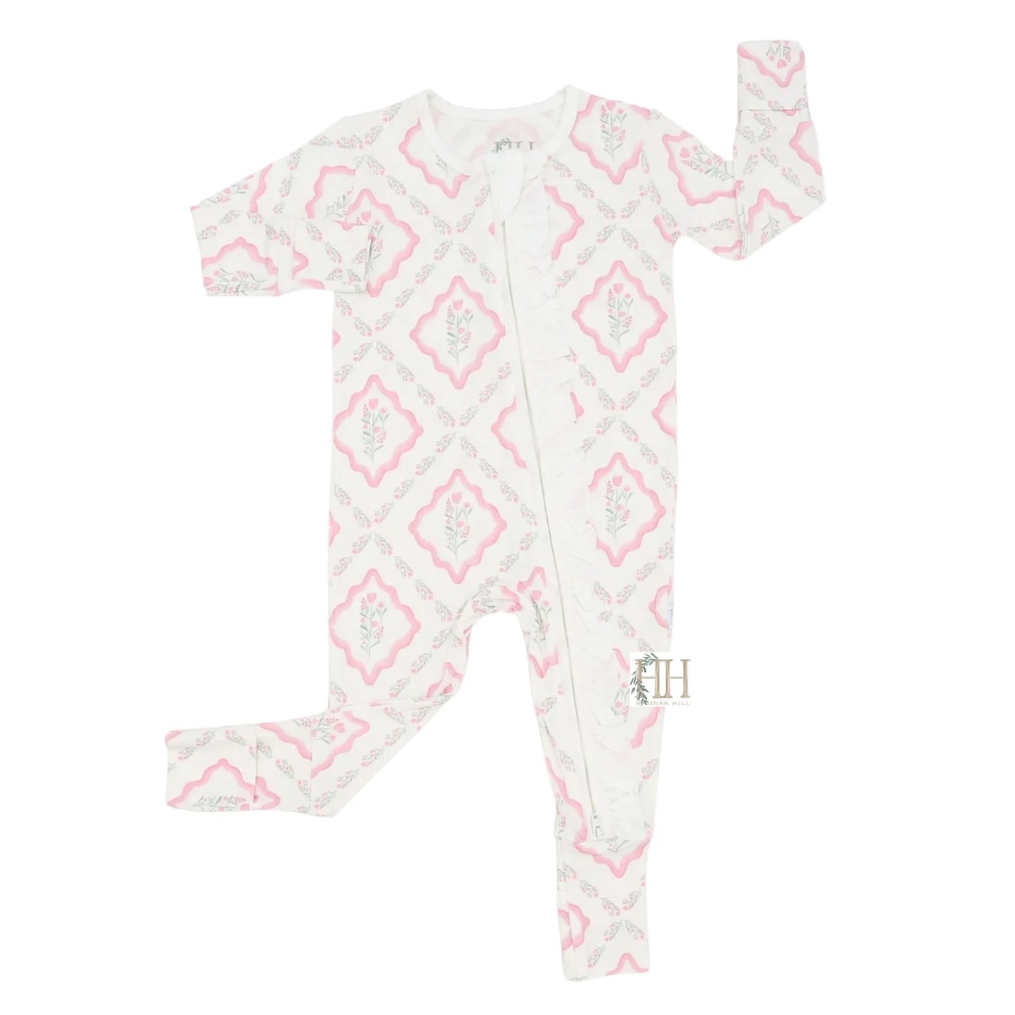 Floral Diamond Bamboo Footie