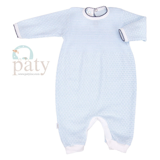 Paty Long Romper (Blue with Navy Trim)