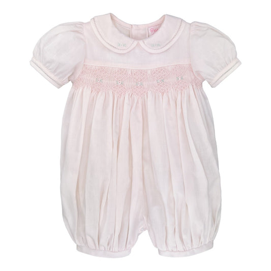 Sara Smocked Bubble Romper- Pink