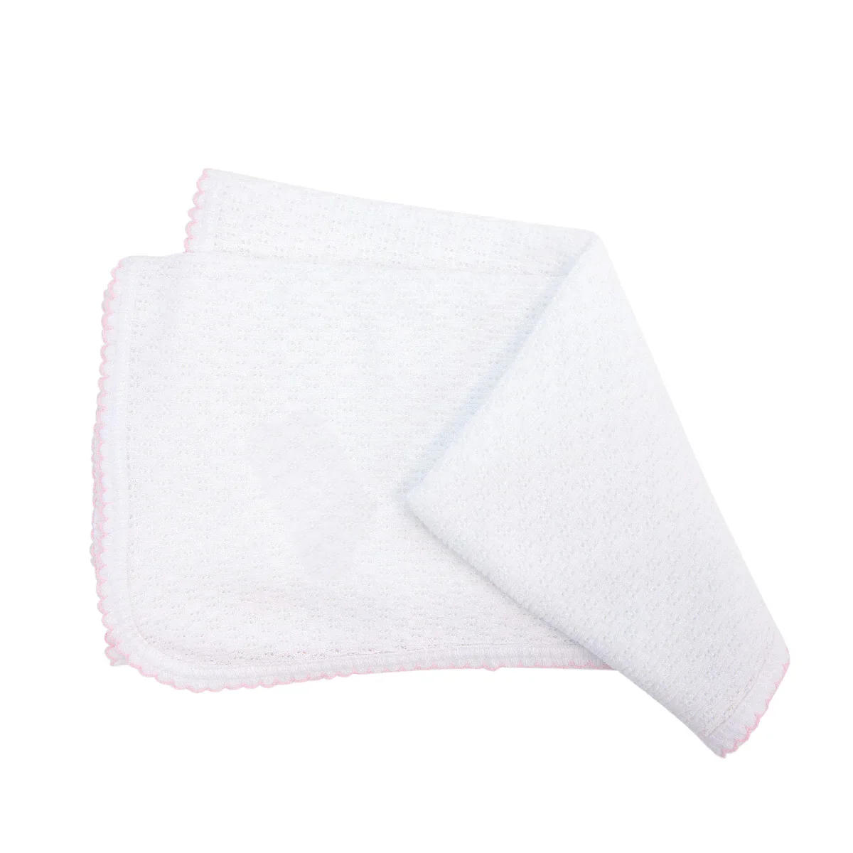 Paty Knit Swaddle Blanket- White W/ Pink Trim