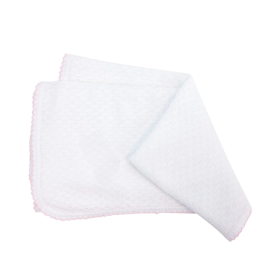 Paty Knit Swaddle Blanket- White W/ Pink Trim
