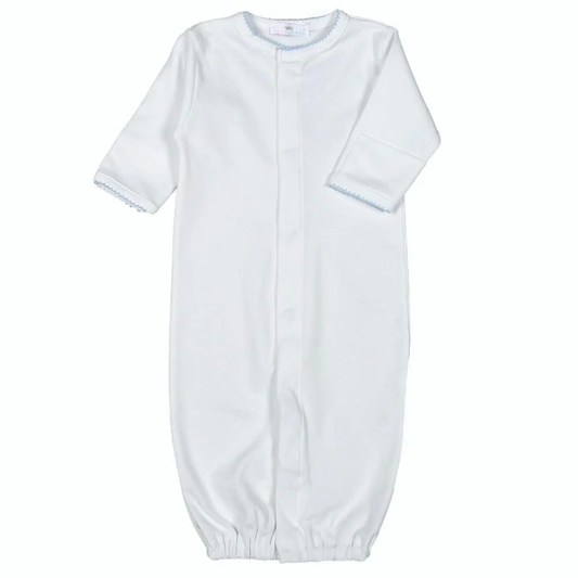 Baby Loren White Converter Gown- Blue Picot Trim