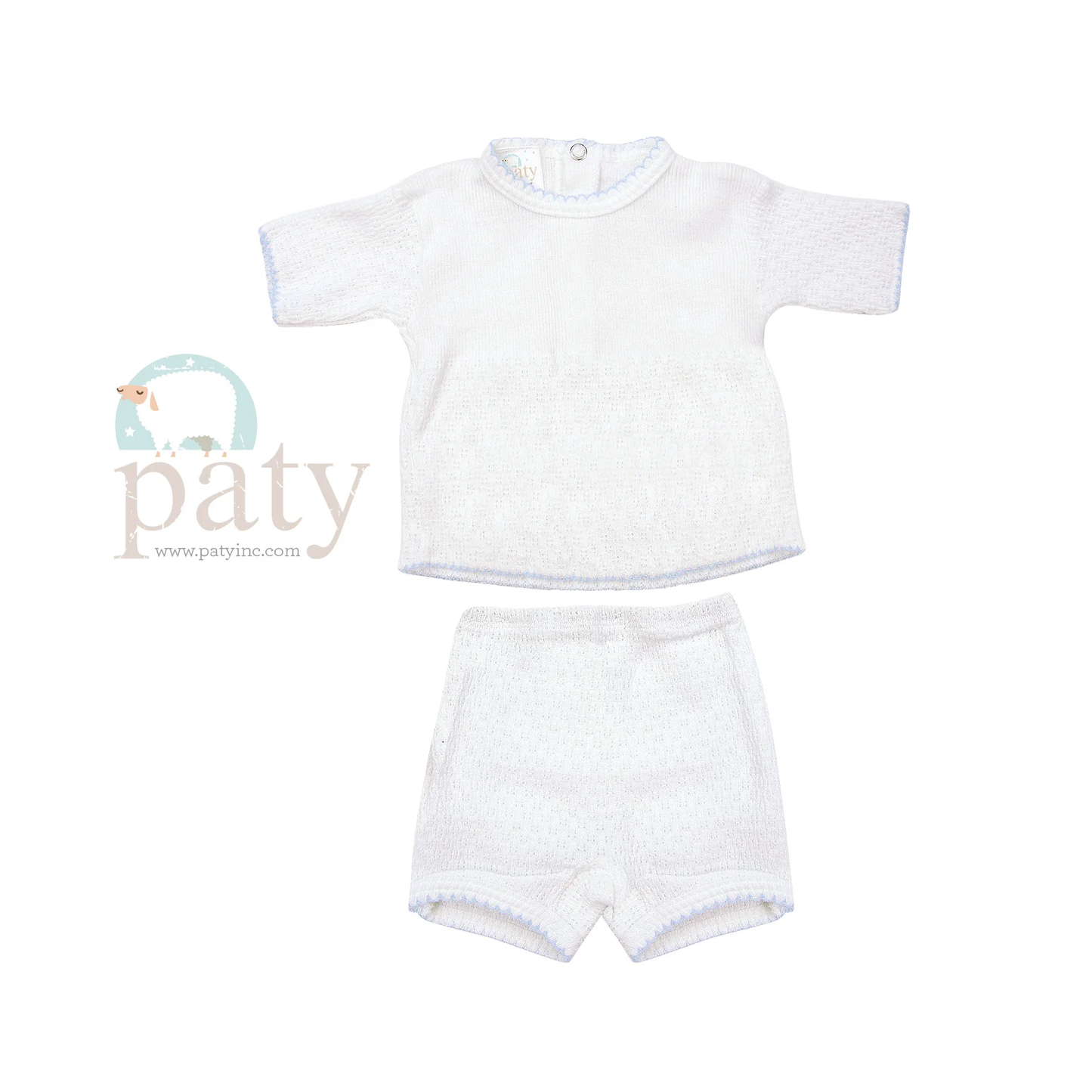 Paty Set W/ Boxer Short- White / Blue Trim