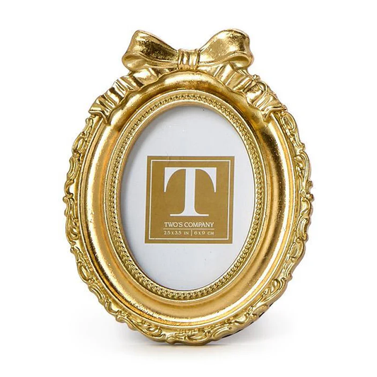 Vintage Gold Mini Photo Frame w/Accent Bow - Oval 2.5x3x5 Frame