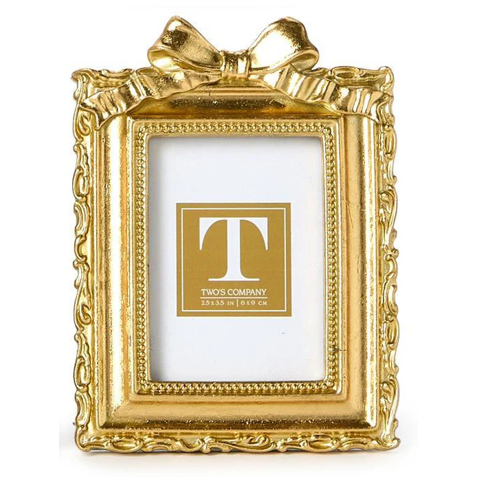 Vintage Gold Mini Photo Frame w/Accent Bow - Rectangle 2.5x3.5 Frame